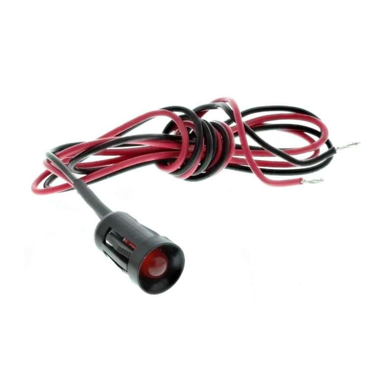 RS PRO Red Panel Mount Indicator 2V DC 20mA Lead Wire Recessed 8mm Black Bezel 206-851