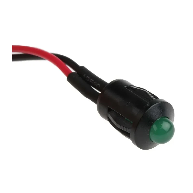RS PRO Green Panel Mount LED Indicator 24V DC, 20mA, Lead Wire Termination, Prominent Bezel, 206-867