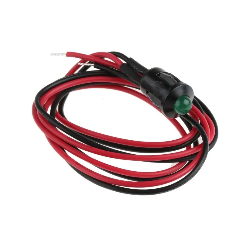 RS PRO Green Panel Mount LED Indicator 24V DC, 20mA, Lead Wire Termination, Prominent Bezel, 206-867