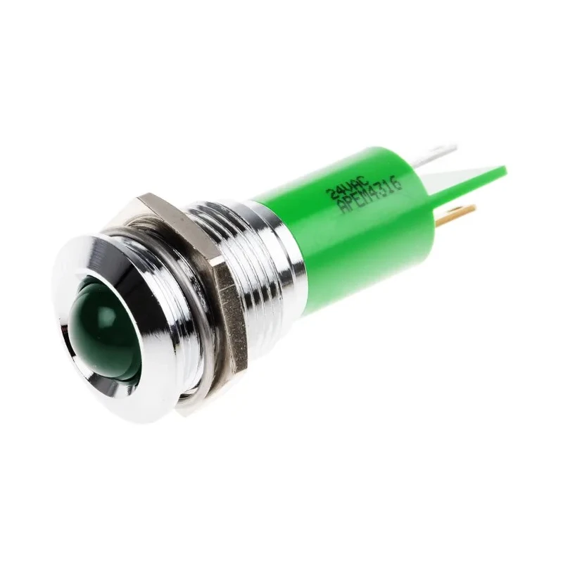 RS PRO Panel Mount LED Indicator 24 V AC, 24 V DC, Green, 20mA, Solder Tab Termination, Prominent Bezel 207-955