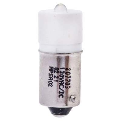 RS PRO White Indicator Lamp, Single Chip LED, 130V AC/DC, BA9 Base, 10mm Diameter 207-703