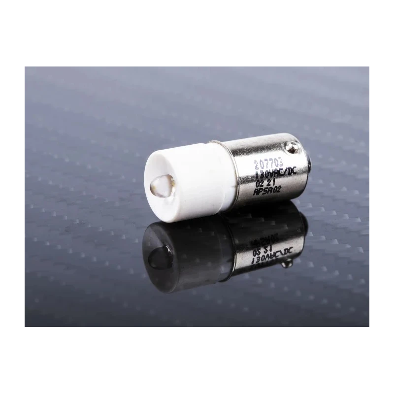 RS PRO White Indicator Lamp, Single Chip LED, 130V AC/DC, BA9 Base, 10mm Diameter 207-703
