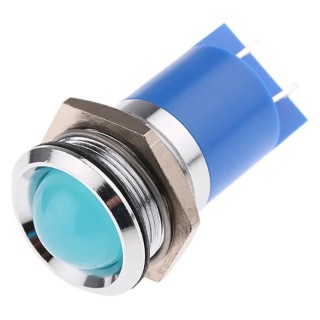 RS PRO Blue Panel Mount Indicator 230V AC 3mA IP67 Prominent Chrome Bezel Silver 61mm IP67