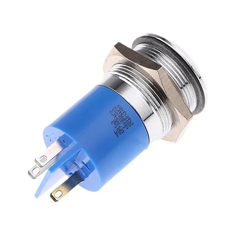 RS PRO Blue Panel Mount Indicator 230V AC 3mA IP67 Prominent Chrome Bezel Silver 61mm IP67