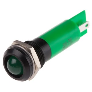 RS PRO Green Panel Mount LED Indicator 12 V AC/DC, 20mA, IP67, Solder Tab, Prominent Bezel 208-740
