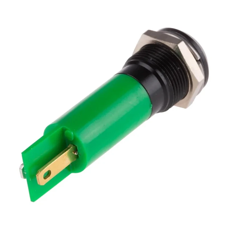 RS PRO Green Panel Mount LED Indicator 12 V AC/DC, 20mA, IP67, Solder Tab, Prominent Bezel 208-740