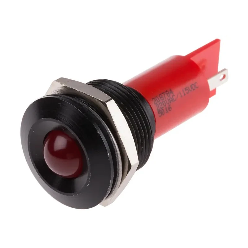 RS PRO Red Panel Mount Indicator 230V AC, 115V DC, Prominent Bezel, 3mA, 67.5mm Length, 19mm Mount Hole 208-784