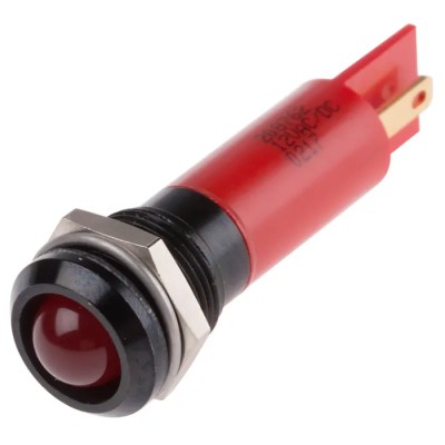 RS PRO Red Panel Mount LED Indicator, 12V AC/DC, 20mA, IP67, Solder Tab, Prominent Bezel 208-762