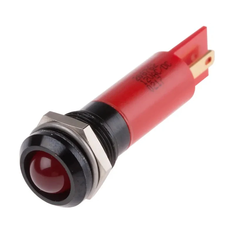 RS PRO Red Panel Mount LED Indicator, 12V AC/DC, 20mA, IP67, Solder Tab, Prominent Bezel 208-762