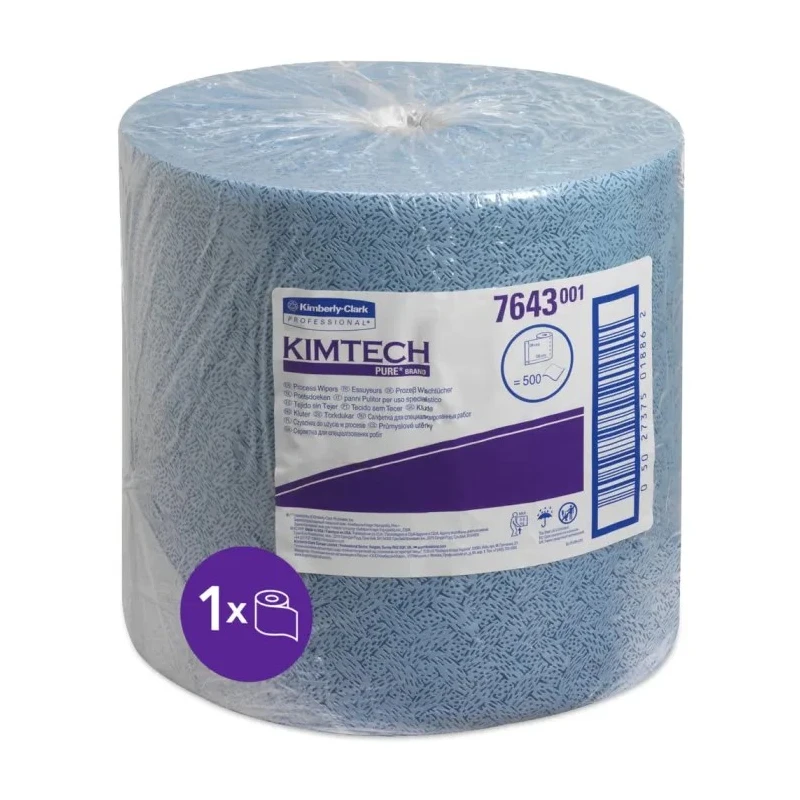 KIMTECH Dry Multi-Purpose Cleaning Wipes Roll, 380 x 340 mm, Blue, 500 Sheets, Repeat Use 7643