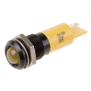 RS PRO Yellow Panel Mount Indicator Prominent Bezel 24V AC 20mA Solder Tab Termination 210-529