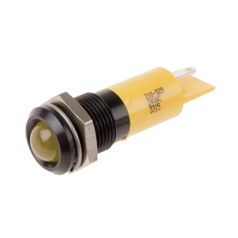 RS PRO Yellow Panel Mount Indicator Prominent Bezel 24V AC 20mA Solder Tab Termination 210-529