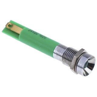 RS PRO Green Panel Mount Indicator 24V DC 20mA Recessed Solder Tab IP40 8mm 210-967