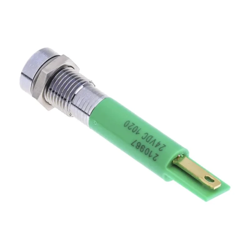 RS PRO Green Panel Mount Indicator 24V DC 20mA Recessed Solder Tab IP40 8mm 210-967