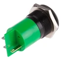 RS PRO Panel Mount LED Indicator Green 24V AC/DC 20mA Solder Tab IP67 22 mm Mount Hole Prominent Bezel 211-134