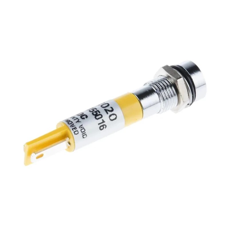 RS PRO Yellow Panel Mount LED Indicator, 20mA, Solder Tab, IP67, Recessed Chrome Bezel 212-020