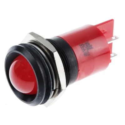RS PRO Red Panel Mount LED Indicator 24V DC 36V DC 10mA Prominent Bezel 22mm Hole 212-216