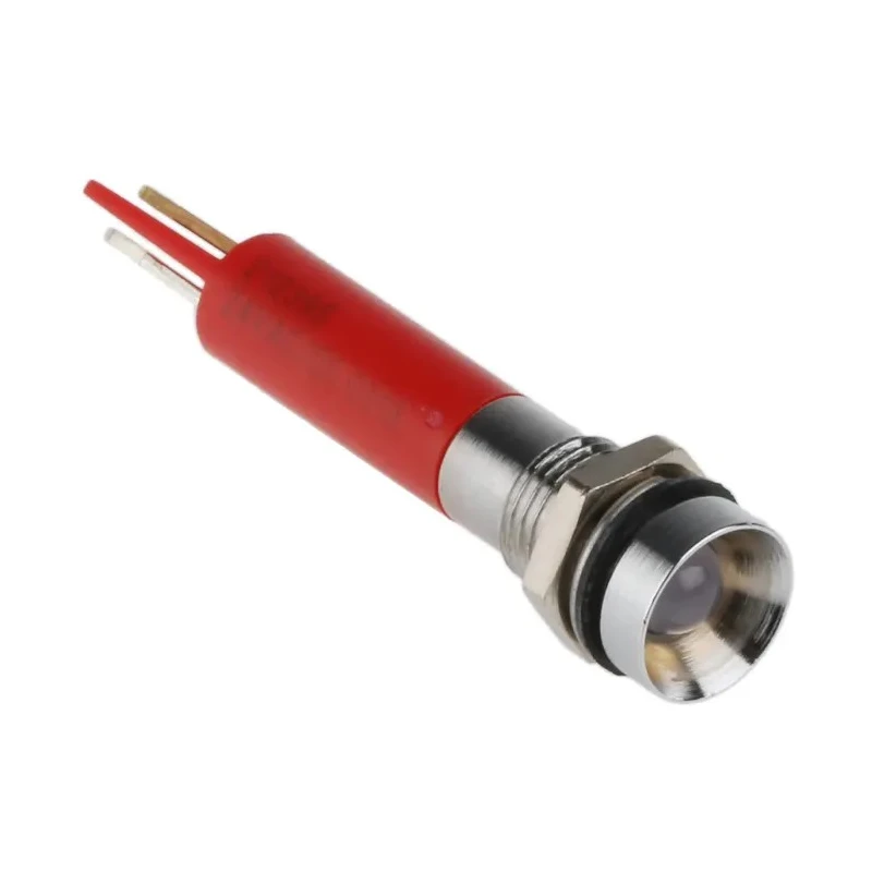 RS PRO Red Panel Mount LED Indicator 24V AC/DC 20mA IP67 Recessed Solder Tab 8mm Silver Bezel 41mm 212-395