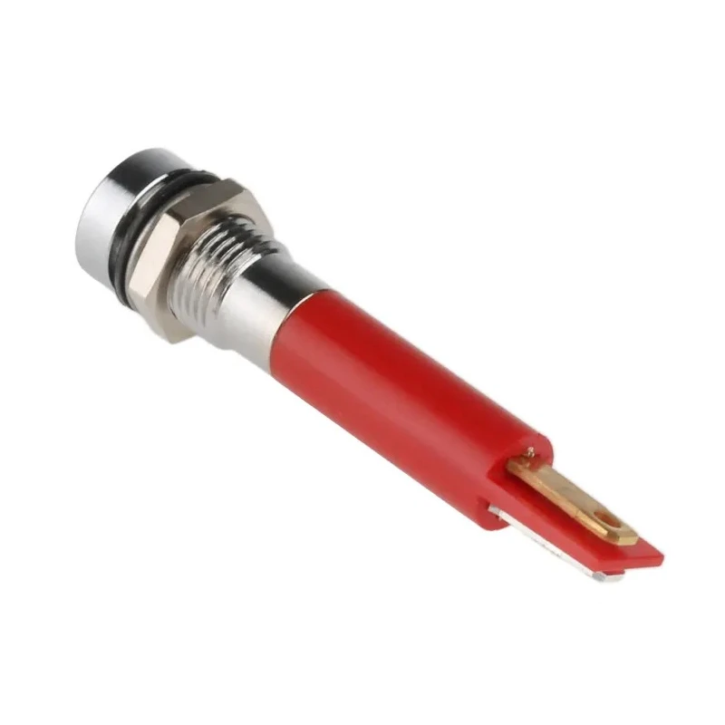 RS PRO Red Panel Mount LED Indicator 24V AC/DC 20mA IP67 Recessed Solder Tab 8mm Silver Bezel 41mm 212-395
