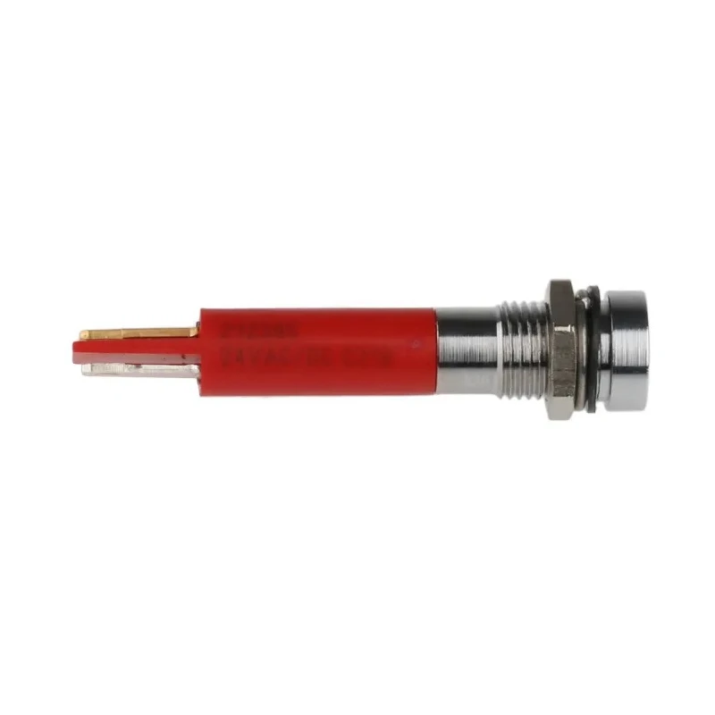 RS PRO Red Panel Mount LED Indicator 24V AC/DC 20mA IP67 Recessed Solder Tab 8mm Silver Bezel 41mm 212-395