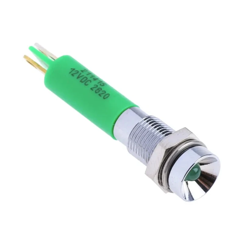 RS PRO Green Panel Mount Indicator 12V DC 20mA Recessed Solder Tab 34.4mm 6mm Hole 211-415