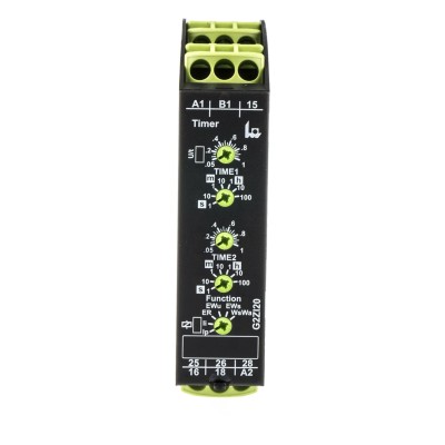 Tele DIN Rail Multifunction Timer Relay, DPDT Contacts, 12–240V AC/DC, 0.05s to 100h, IP40 G2ZI20