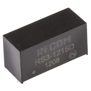 Recom RS3-1215D DC/DC Converter 15V/-15V Output, 9–18V Input, 3W, Through Hole, 8-Pin SIP, 85°C Max Temp
