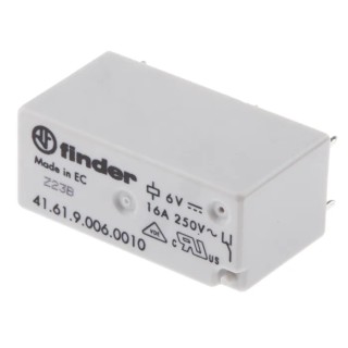 Finder PCB Power Relay, 6V DC Coil, 16A Switching Current, SPDT, PCB Mount, Silver Alloy Contacts 41.61.9.006.0010