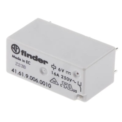 Finder PCB Power Relay, 6V DC Coil, 16A Switching Current, SPDT, PCB Mount, Silver Alloy Contacts 41.61.9.006.0010