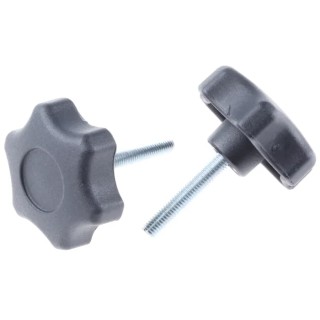 RS PRO Black Polyamide 6 Multiple Lobes Clamping Knob, Threaded Stud, 50 mm Diameter, 35 mm Thread Length, Brass 161-177