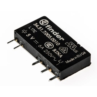 Finder PCB Power Relay, 5V DC Coil, 6A Switching Current, SPDT, PCB Mount, Silver Alloy Contacts, 34.51.7.005.0010