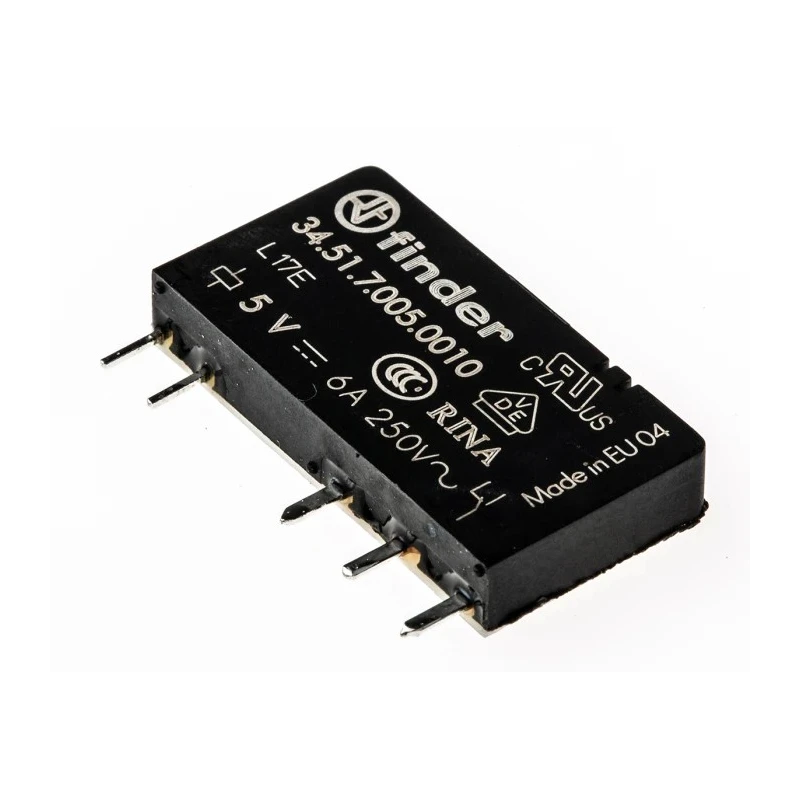 Finder PCB Power Relay, 5V DC Coil, 6A Switching Current, SPDT, PCB Mount, Silver Alloy Contacts, 34.51.7.005.0010