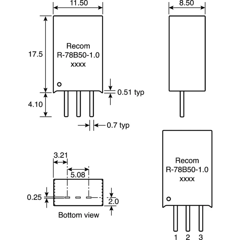 Recom Switching Regulator Through Hole 5V DC Output 28V Max 1A 5W SIP R-78B5.0-1.0