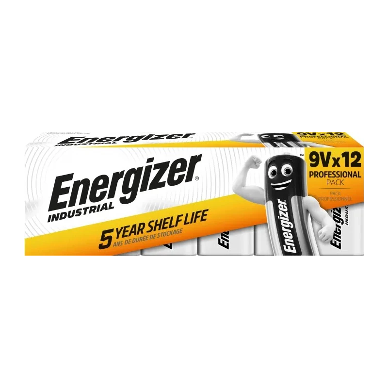 Energizer Energiser Industrial Alkaline 9V Battery, 600mAh, IEC 6LR61, Snap Terminal, 7638900361094