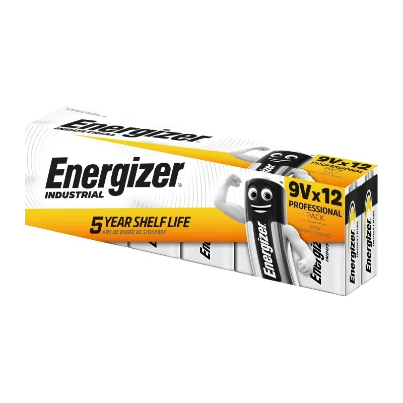 Energizer Energiser Industrial Alkaline 9V Battery, 600mAh, IEC 6LR61, Snap Terminal, 7638900361094