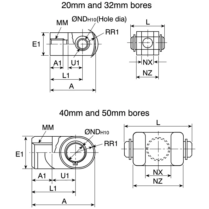 SMC Double Knuckle Joint for Rod End Nut, Compatible with 20 mm Bore Y-G02