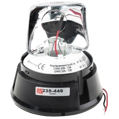 RS PRO V10994 Series Rotating Beacon Red/Blue/Clear/Amber/Green 24V DC Flexi DIN Magnetic Single Point Incandescent 235-449