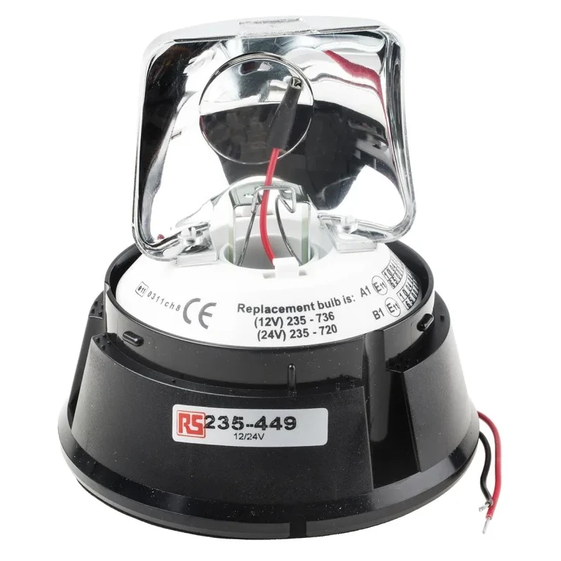 RS PRO V10994 Series Rotating Beacon Red/Blue/Clear/Amber/Green 24V DC Flexi DIN Magnetic Single Point Incandescent 235-449