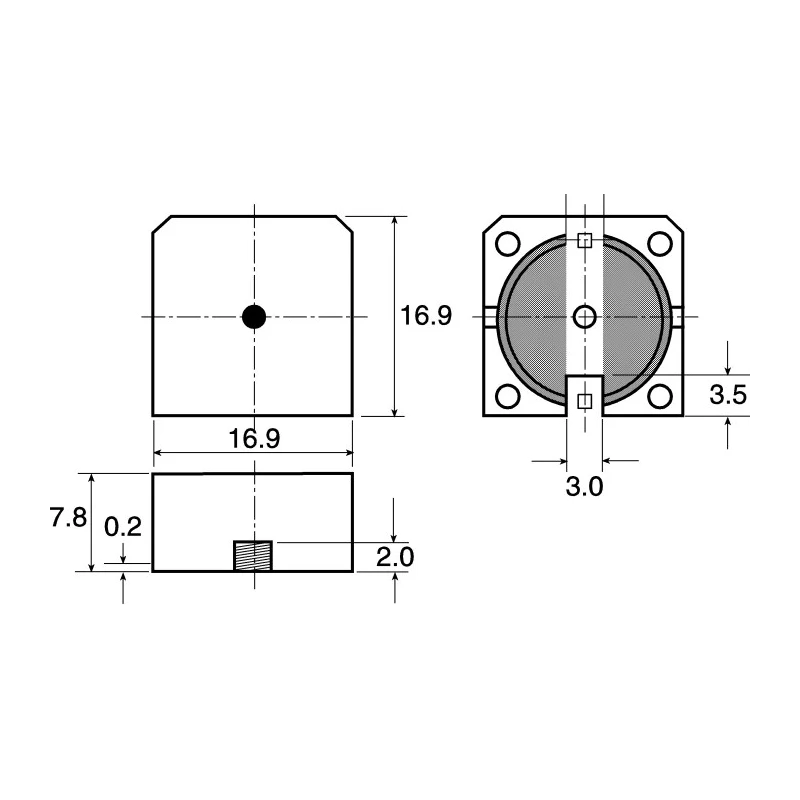 RS PRO Surface Mount Piezo Buzzer, 88 dB, Continuous Tone, External Drive, 20V AC Max, 16.9 mm × 7.8 mm, Model 0237984P