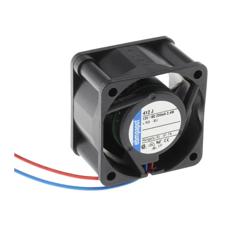 ebm-papst 400 Series Axial Fan 12V DC 19 m³/h 2.4 W 200 mA 40x40x25.4 mm Ball Bearing 412J