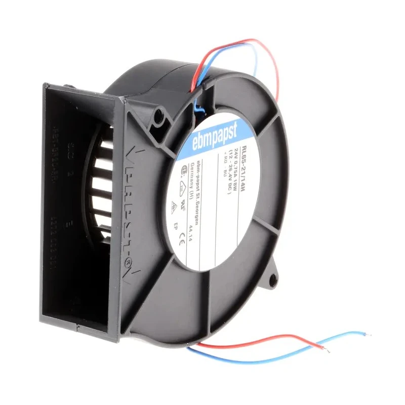 ebm-papst RL65-21/14H DC Centrifugal Fan, 24V, 61 m³/h Airflow, Ball Bearing, PWM Output, 93.5 x 97 x 33 mm