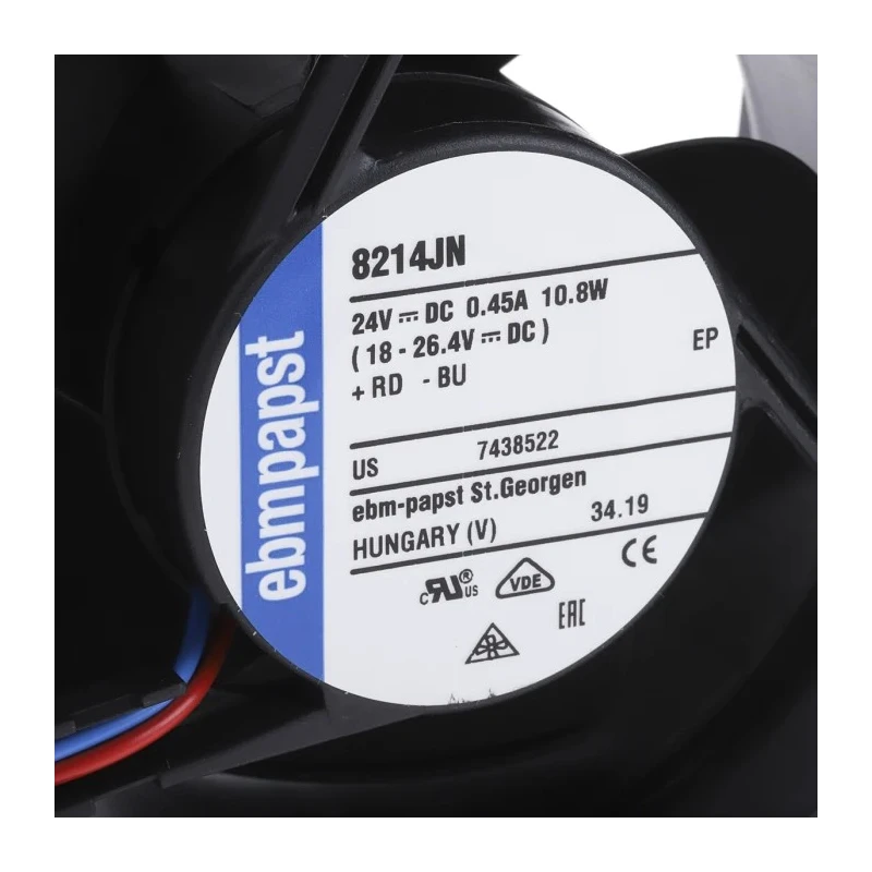ebm-papst  8200 J Series Axial Fan 24V DC 132.6 m³/h 10.8 W 417 mA IP20 80x80x38 mm Ball Bearing