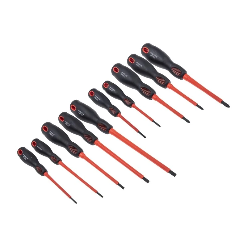 RS PRO Insulated Screwdriver Set, Phillips, Pozidriv, Slotted Tips, ESD Safe, 10 Pieces, 1000V, Chrome Molybdenum 253-015