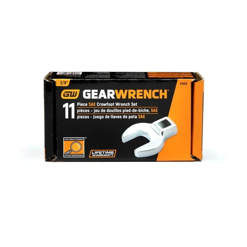 GearWrench 11-Piece Crow Foot Spanner Set, Alloy Steel, 15/16 to 1 in, Chrome Finish 81908