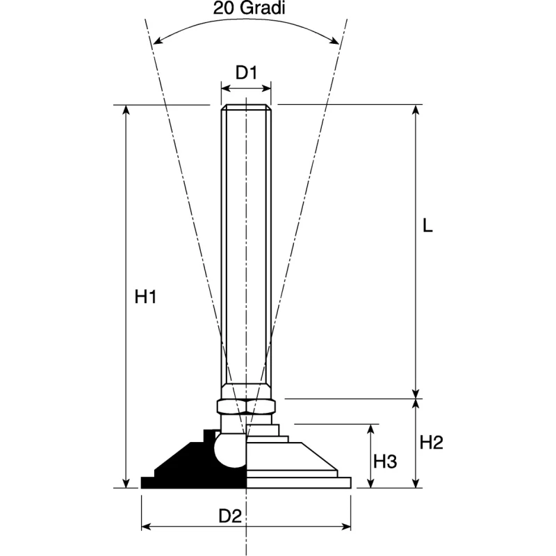 Nu-Tech Engineering Adjustable Foot, Stainless Steel, M8 Thread, 38 mm Base Diameter, 450 kg Static Load, 10° Tilt, A080/002
