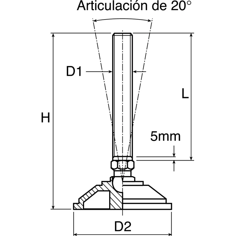 Nu-Tech Engineering Adjustable Foot, Stainless Steel, M8 Thread, 38 mm Base Diameter, 450 kg Static Load, 10° Tilt, A080/002