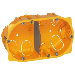 Legrand Batibox Yellow Plastic Electrical Back Box 2 Gangs NF Flush Surface Board Screw Mount 67x110x40mm 0 800 42