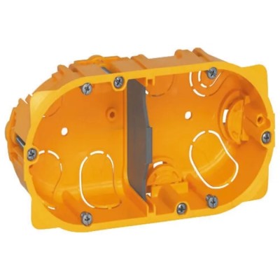 Legrand Batibox Yellow Plastic Electrical Back Box 2 Gangs NF Flush Surface Board Screw Mount 67x110x40mm 0 800 42