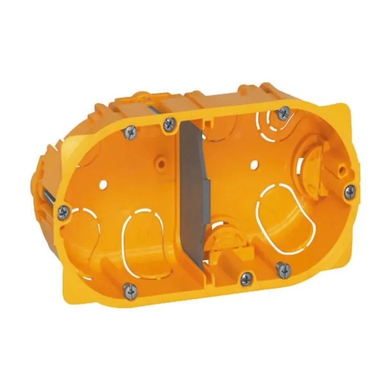 Legrand Batibox Yellow Plastic Electrical Back Box 2 Gangs NF Flush Surface Board Screw Mount 67x110x40mm 0 800 42