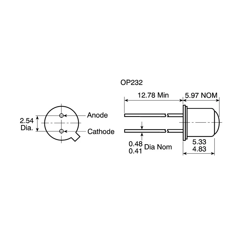 Optek Infrared IR LED, 890 nm Peak Wavelength, TO-46 Through Hole, GaAlAs, 6 mW Radiant Flux OP232